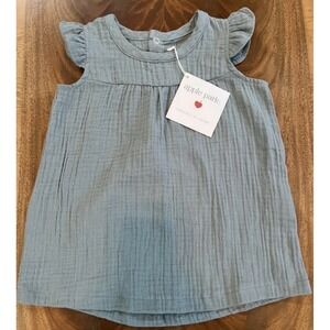Apple‎ Park Organic Cotton Muslin Dress Blue Flutter Sleeve Baby 3-6 Months NEW